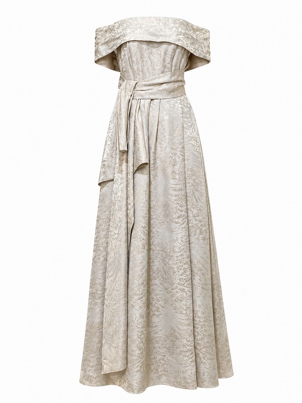 【新品DRESS 1918】花柄ジャガードオフショルフレアロングドレス グレー【KAREN MILLEN】